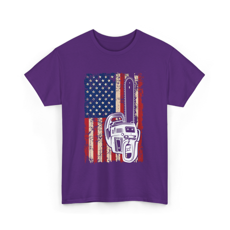 Vintage US Flag Chainsaw Logger T-Shirt - Purple