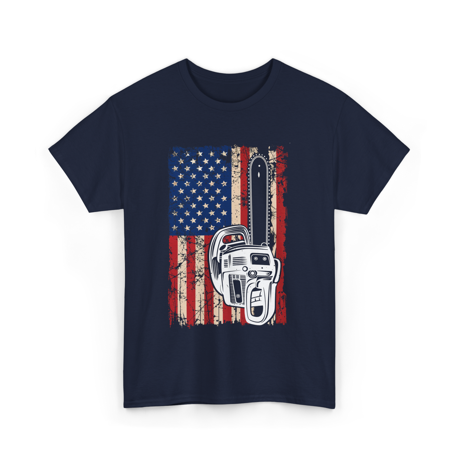 Vintage US Flag Chainsaw Logger T-Shirt - Navy