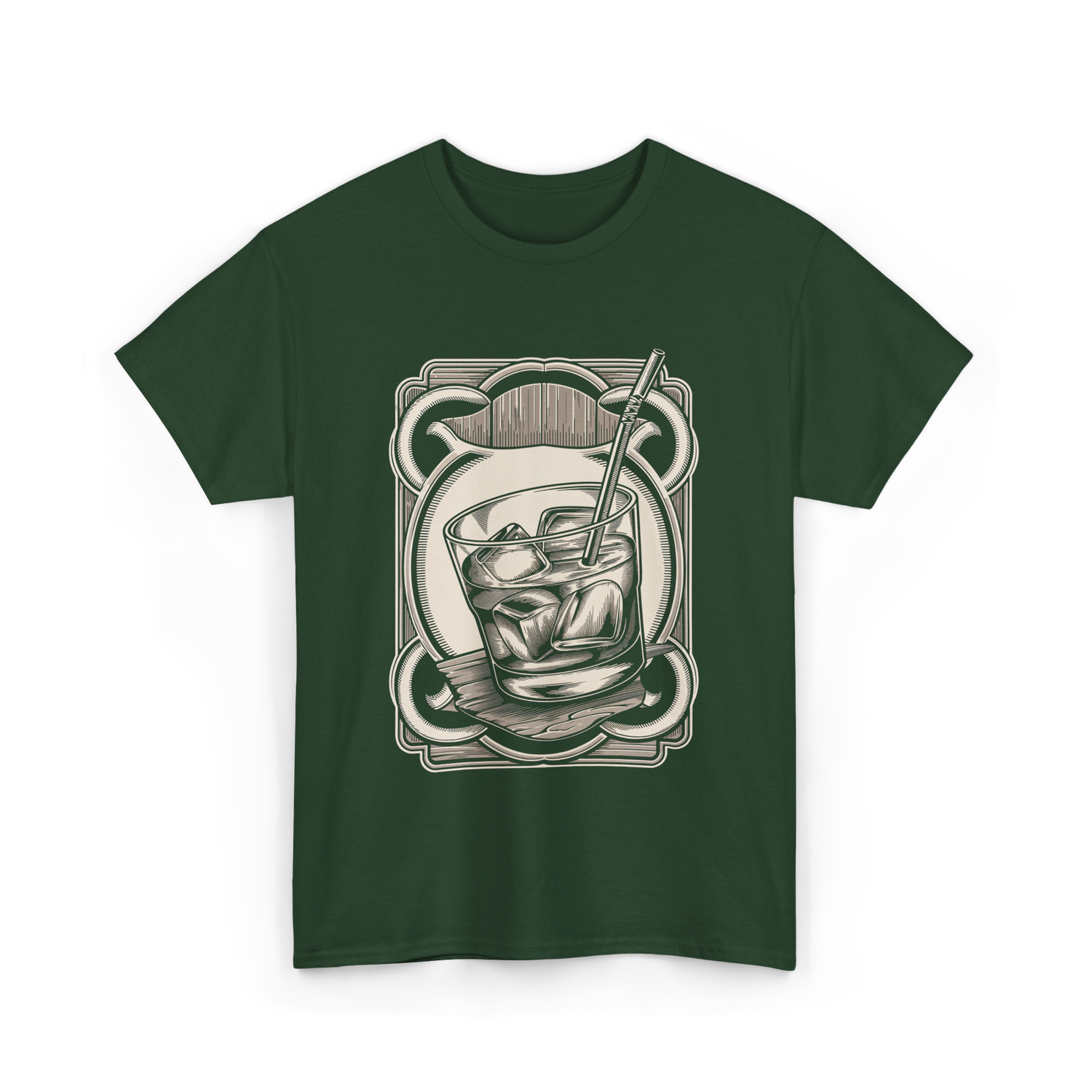 Vintage Whiskey Glass Drink T-Shirt - Forest Green