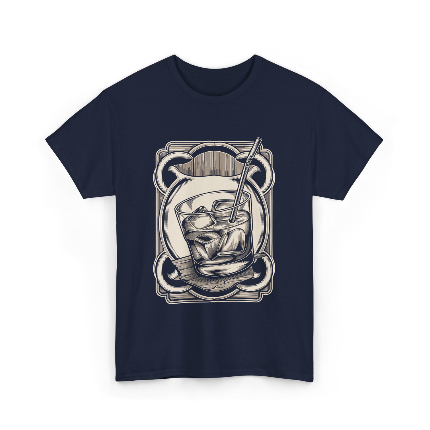 Vintage Whiskey Glass Drink T-Shirt - Navy