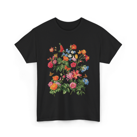 Vintage Wild Botanical Flowers Gardening T-Shirt - Black