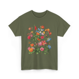 Vintage Wild Botanical Flowers Gardening T-Shirt - Military Green
