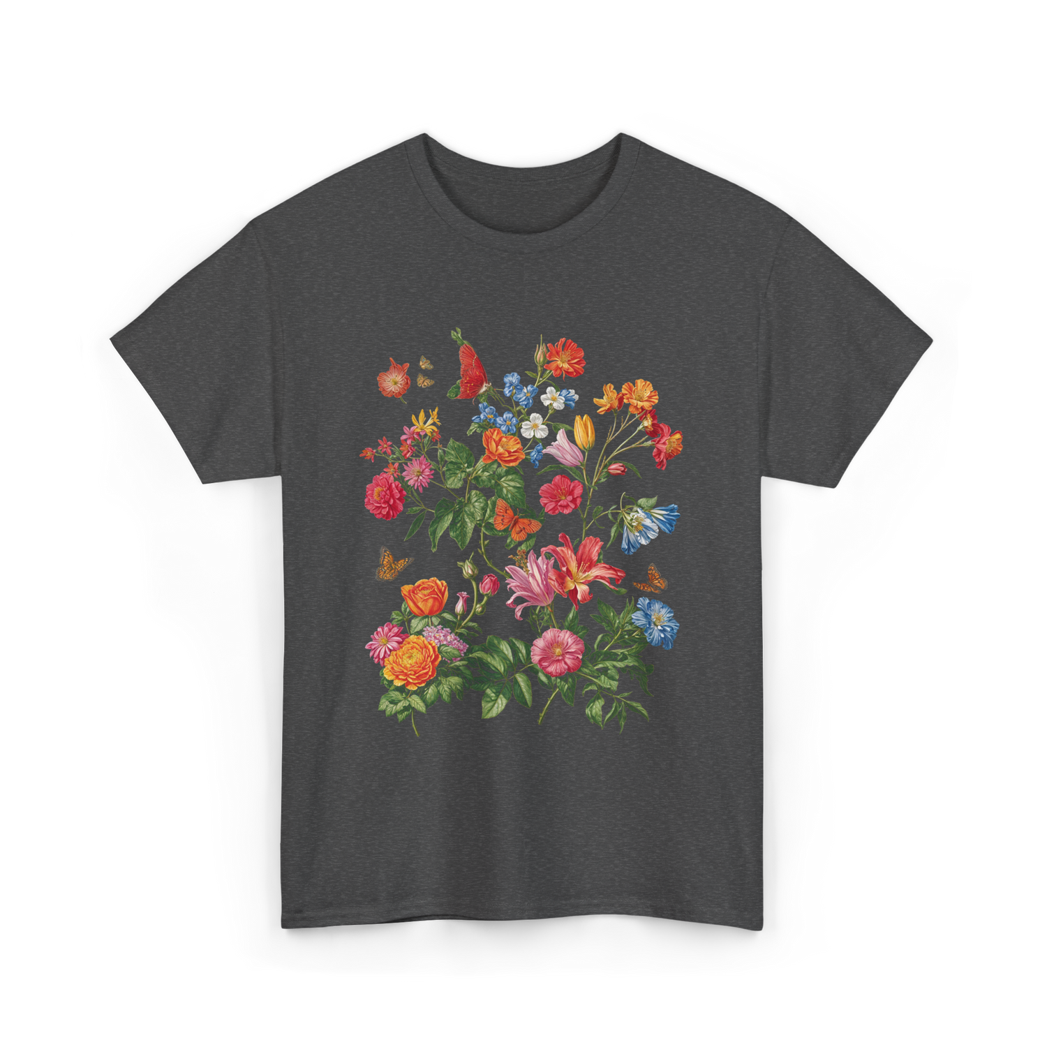 Vintage Wild Botanical Flowers Gardening T-Shirt - Dark Heather