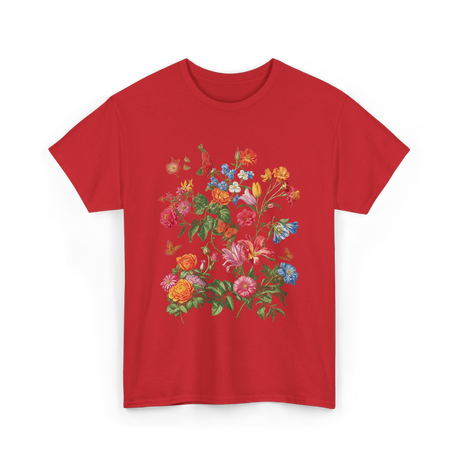 Vintage Wild Botanical Flowers Gardening T-Shirt - Red