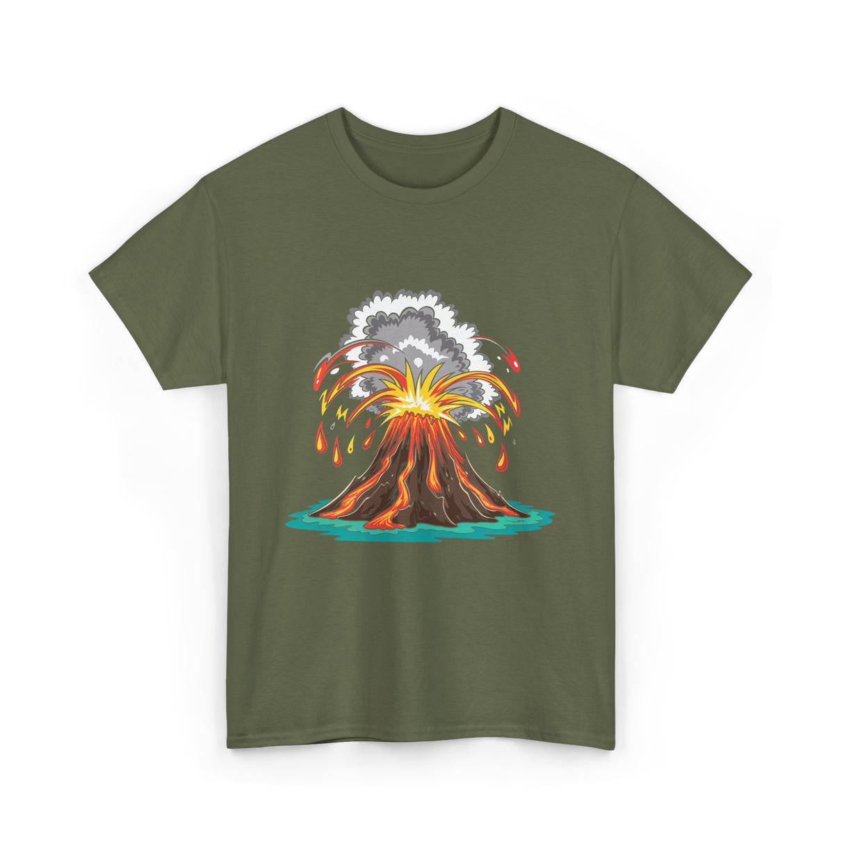 Volcano Eruption Lava Magma T-Shirt - Military Green