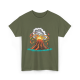 Volcano Eruption Lava Magma T-Shirt - Military Green