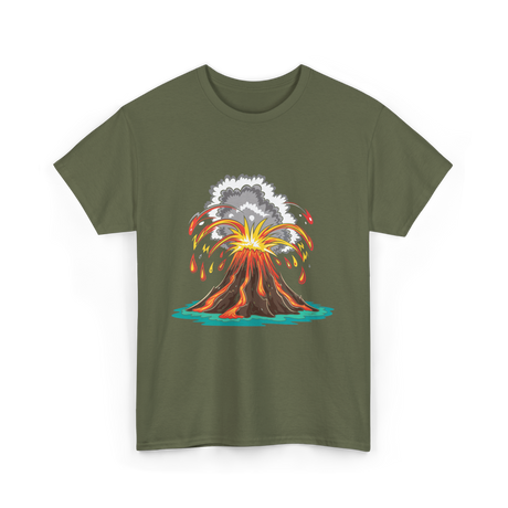 Volcano Eruption Lava Magma T-Shirt - Military Green