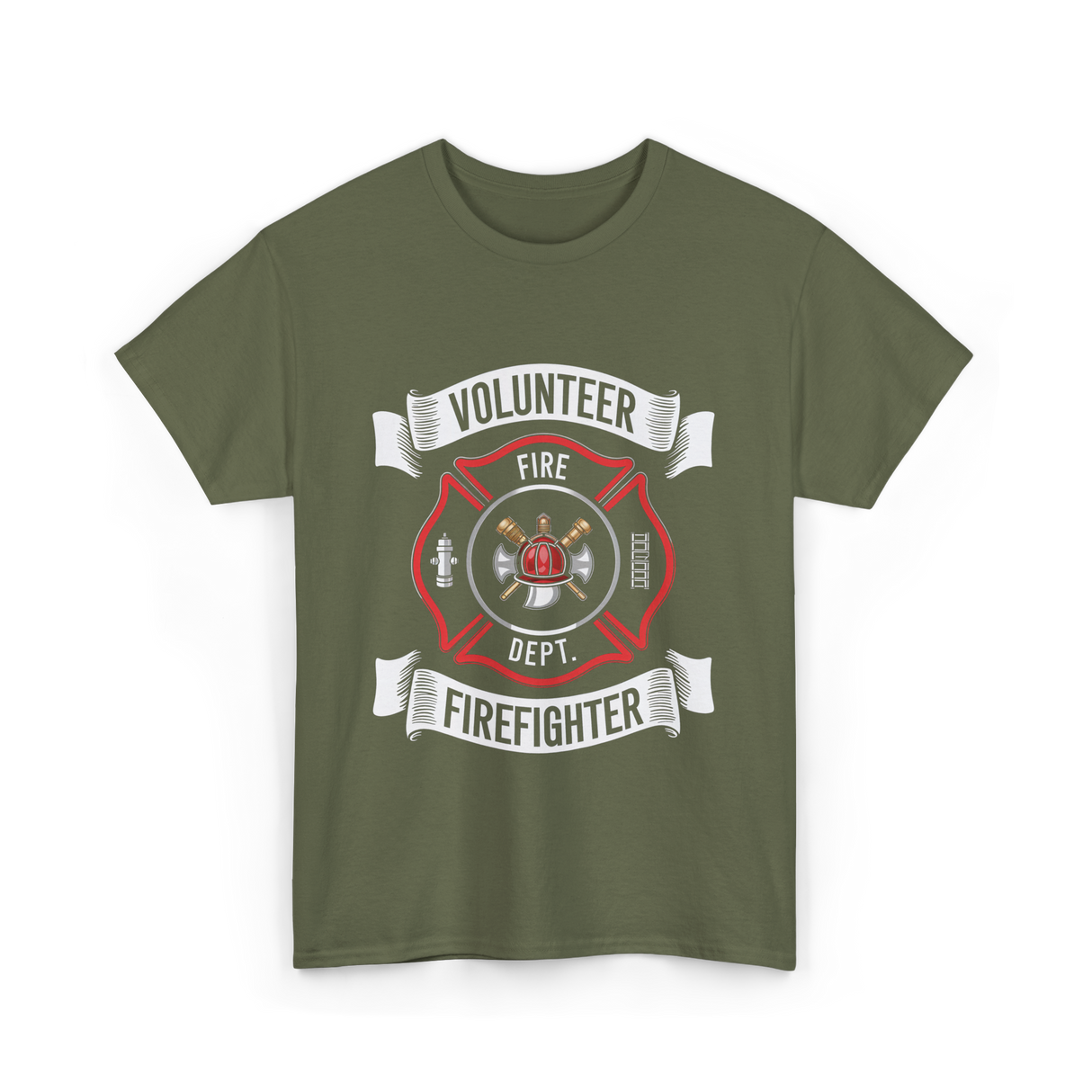 Volunteer Fire Firefighter Department T-Shirt - Military Green