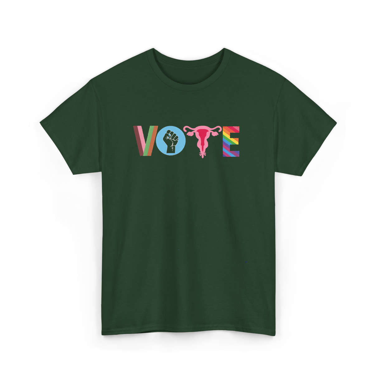 Vote Books Fist Ovaries T-Shirt - Forest Green