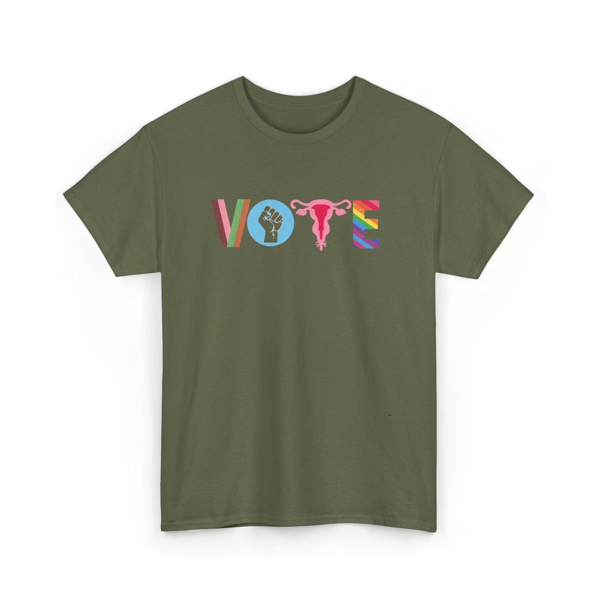 Vote Books Fist Ovaries T-Shirt - Military Green