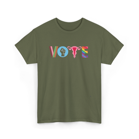 Vote Books Fist Ovaries T-Shirt - Military Green