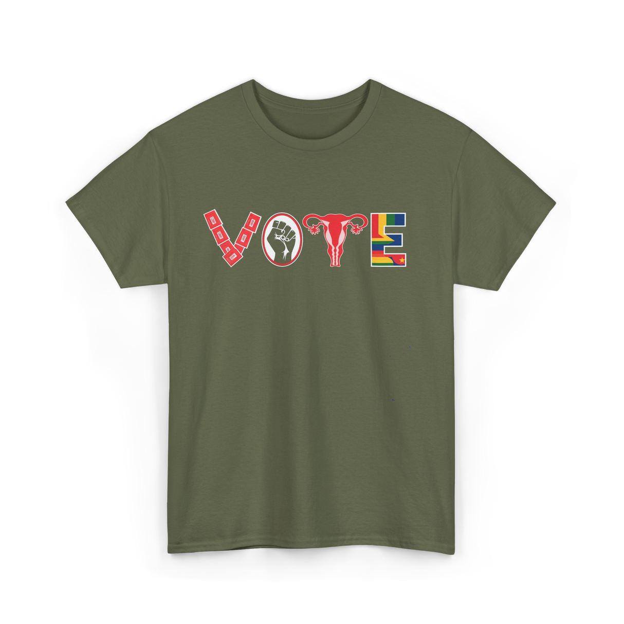 Vote Ovaries Feminist Activism T-Shirt - Military Green