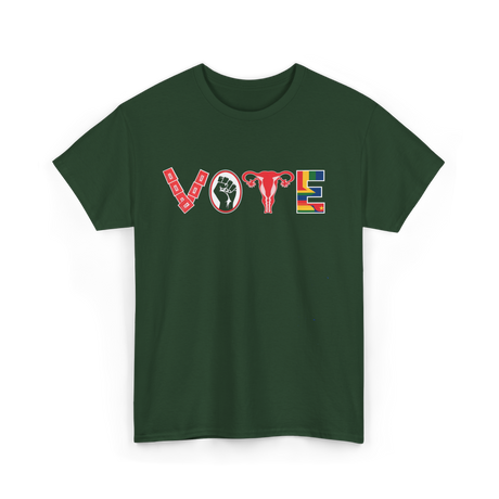 Vote Ovaries Feminist Activism T-Shirt - Forest Green