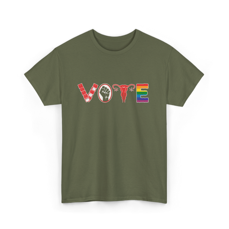 Vote Ovaries LGBTQ Activism T-Shirt - Military Green