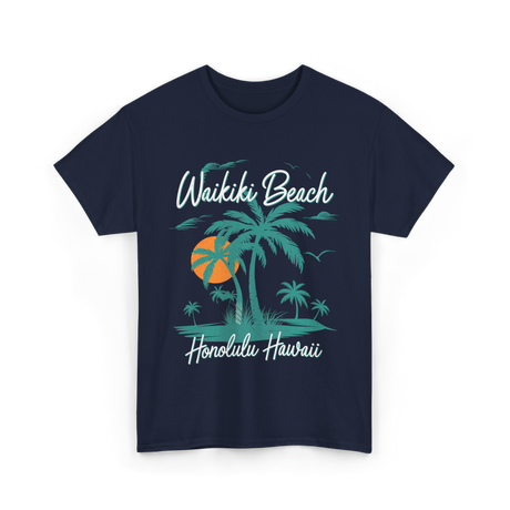 Waikiki Beach Honolulu Hawaii T-Shirt - Navy