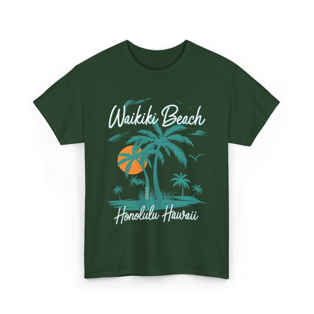 Waikiki Beach Honolulu Hawaii T-Shirt - Forest Green