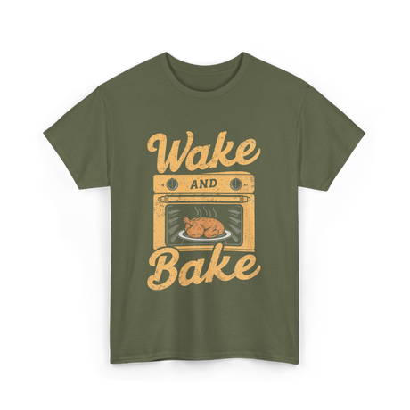 Wake Bake Cooking Meal Feast T-Shirt - Military Green