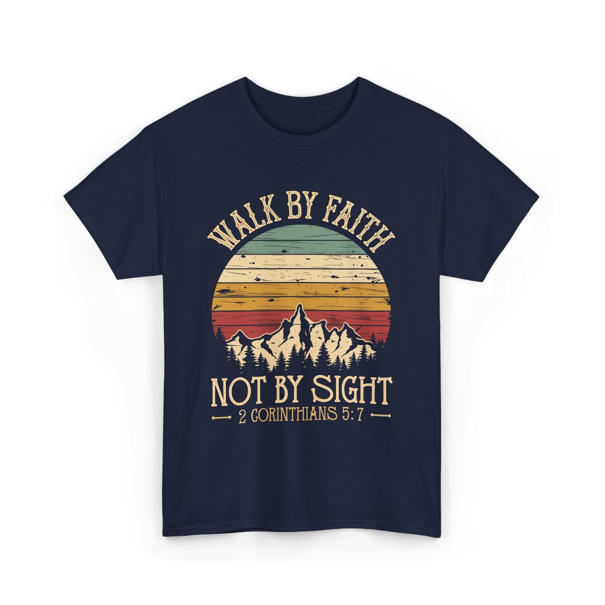 Walk Not By Sight Christian T-Shirt - Navy