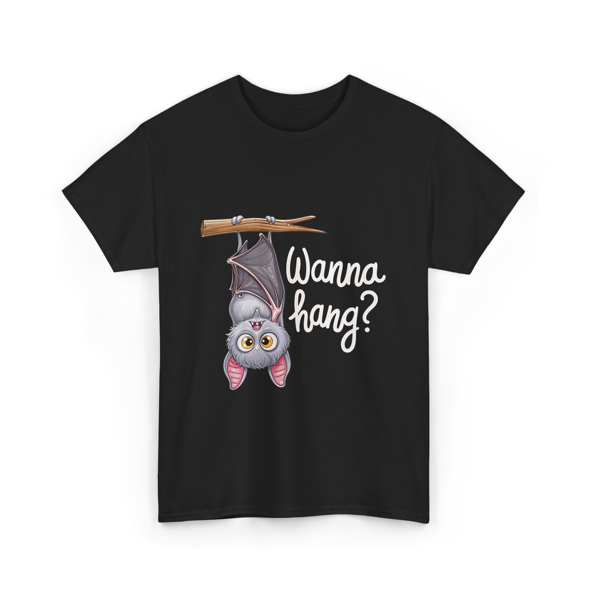 Wanna Hang Bat Halloween T-Shirt - Black