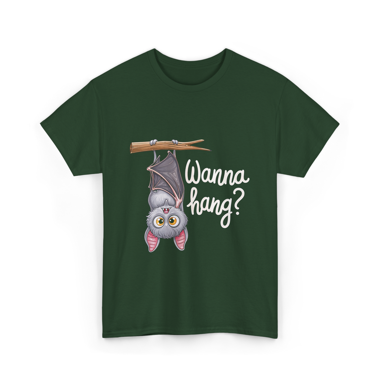 Wanna Hang Bat Halloween T-Shirt - Forest Green