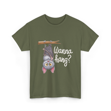 Wanna Hang Bat Halloween T-Shirt - Military Green