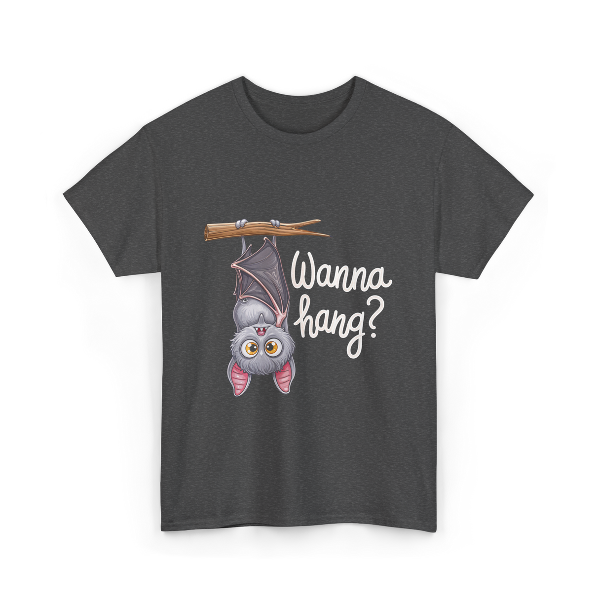 Wanna Hang Bat Halloween T-Shirt - Dark Heather