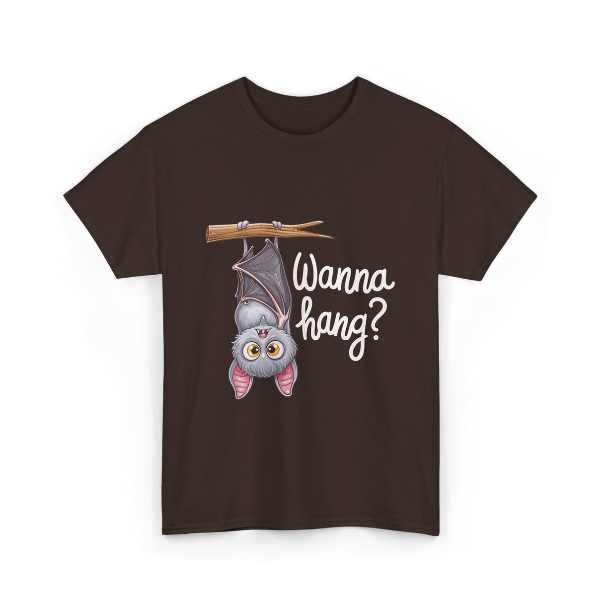 Wanna Hang Bat Halloween T-Shirt - Dark Chocolate