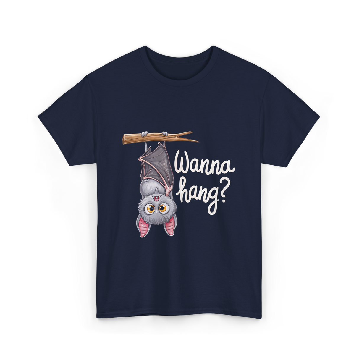 Wanna Hang Bat Halloween T-Shirt - Navy