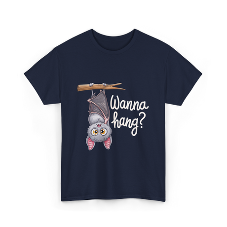 Wanna Hang Bat Halloween T-Shirt - Navy