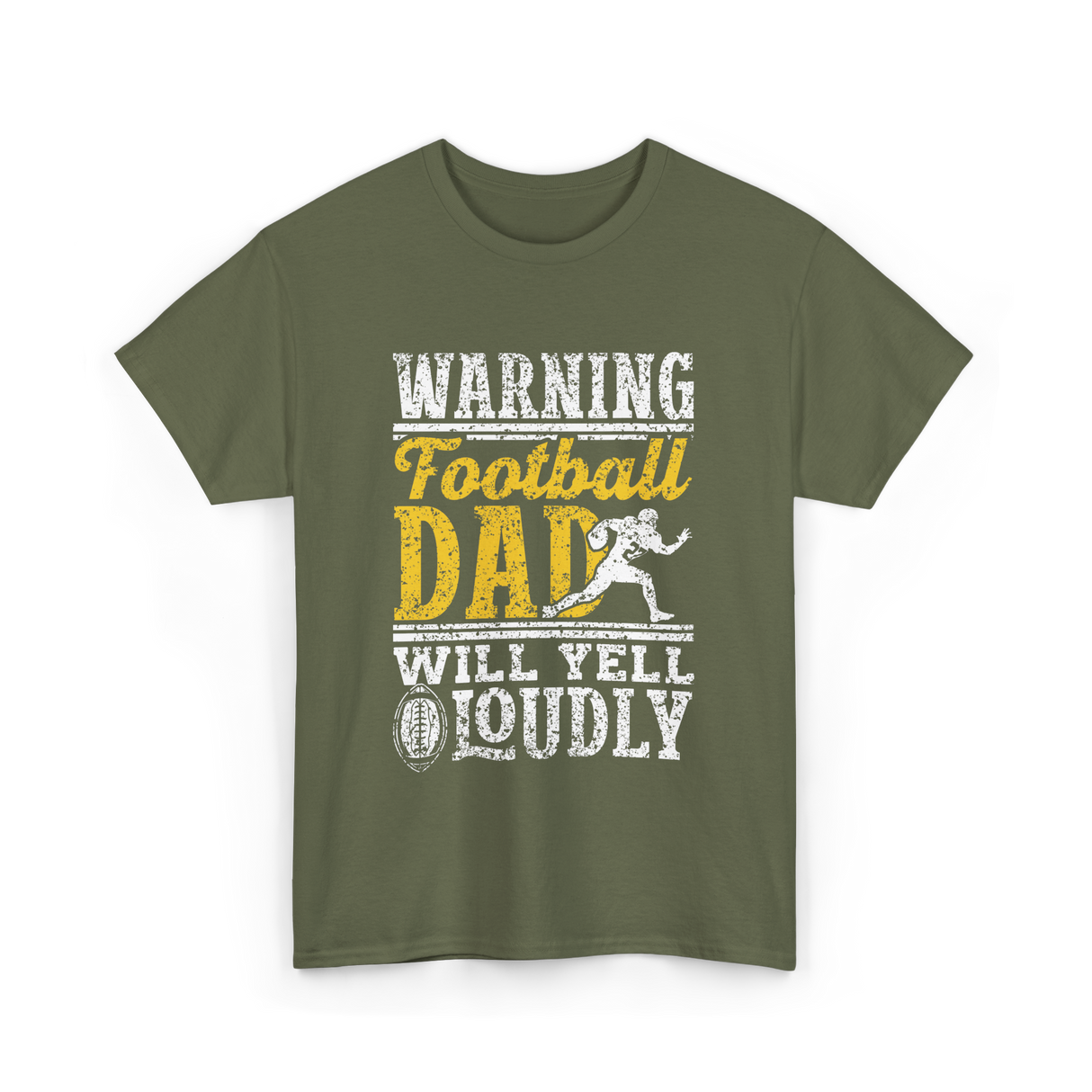 Warning Football Dad Football T-Shirt - Military Green