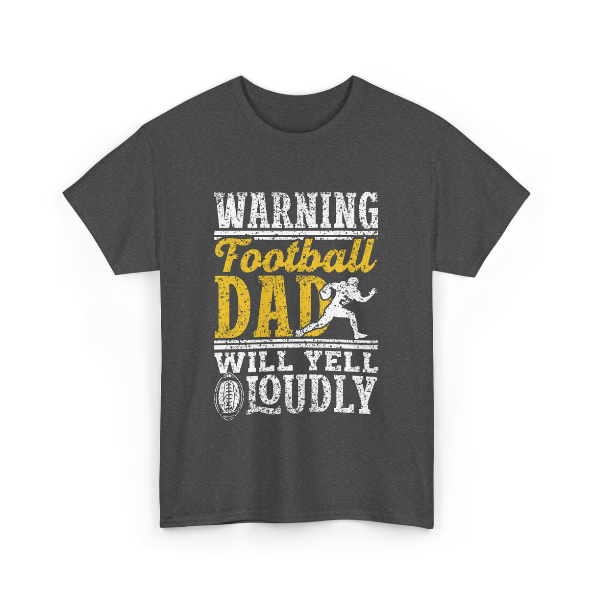 Warning Football Dad Football T-Shirt - Dark Heather