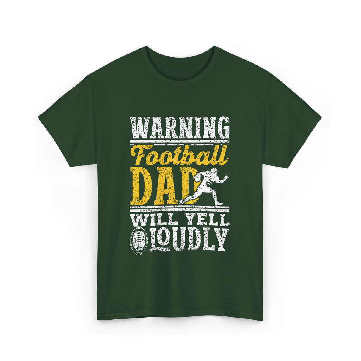 Warning Football Dad Football T-Shirt - Forest Green