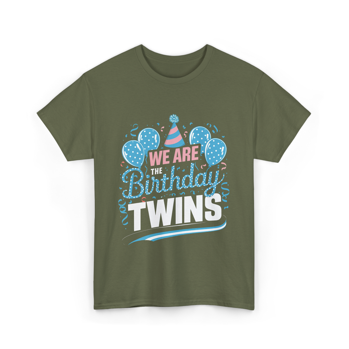 We Are Birthday Twins Celebration T-Shirt - Military Green