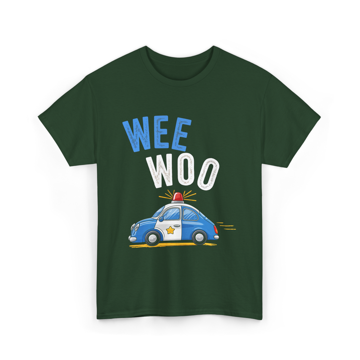 Wee Woo Police Car Cute T-Shirt - Forest Green