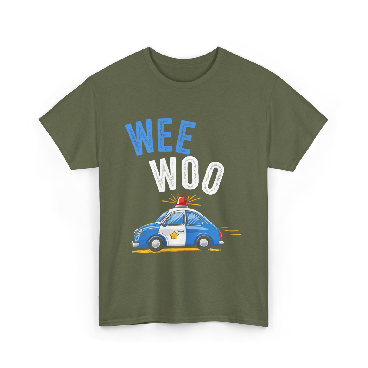 Wee Woo Police Car Cute T-Shirt - Military Green