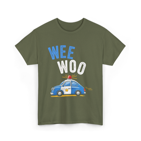 Wee Woo Police Car Cute T-Shirt - Military Green