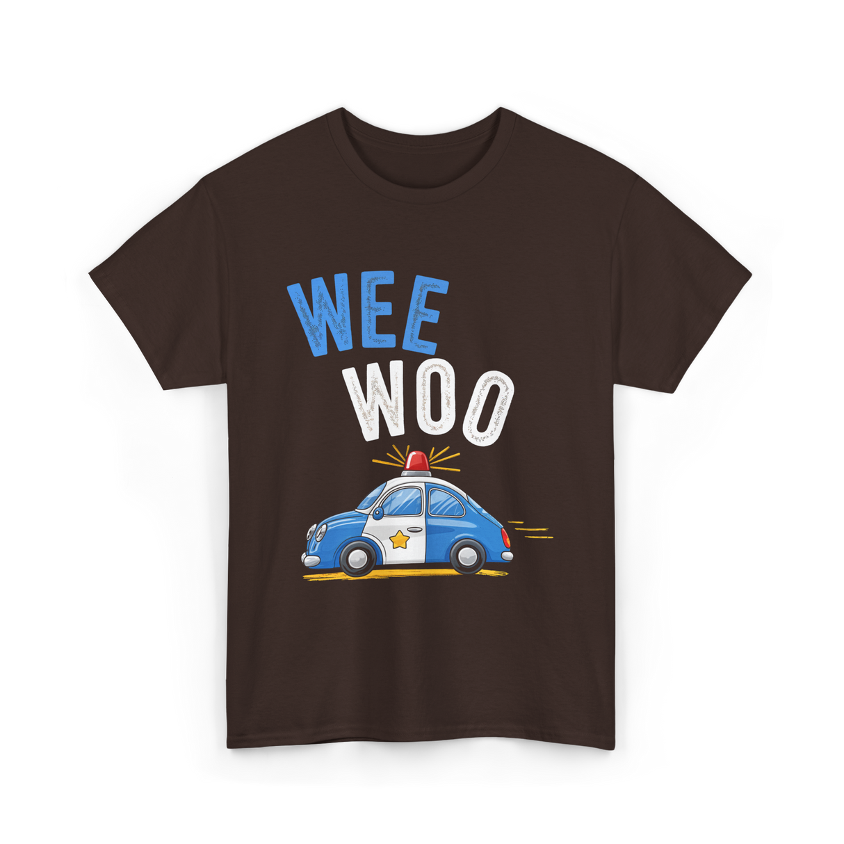 Wee Woo Police Car Cute T-Shirt - Dark Chocolate