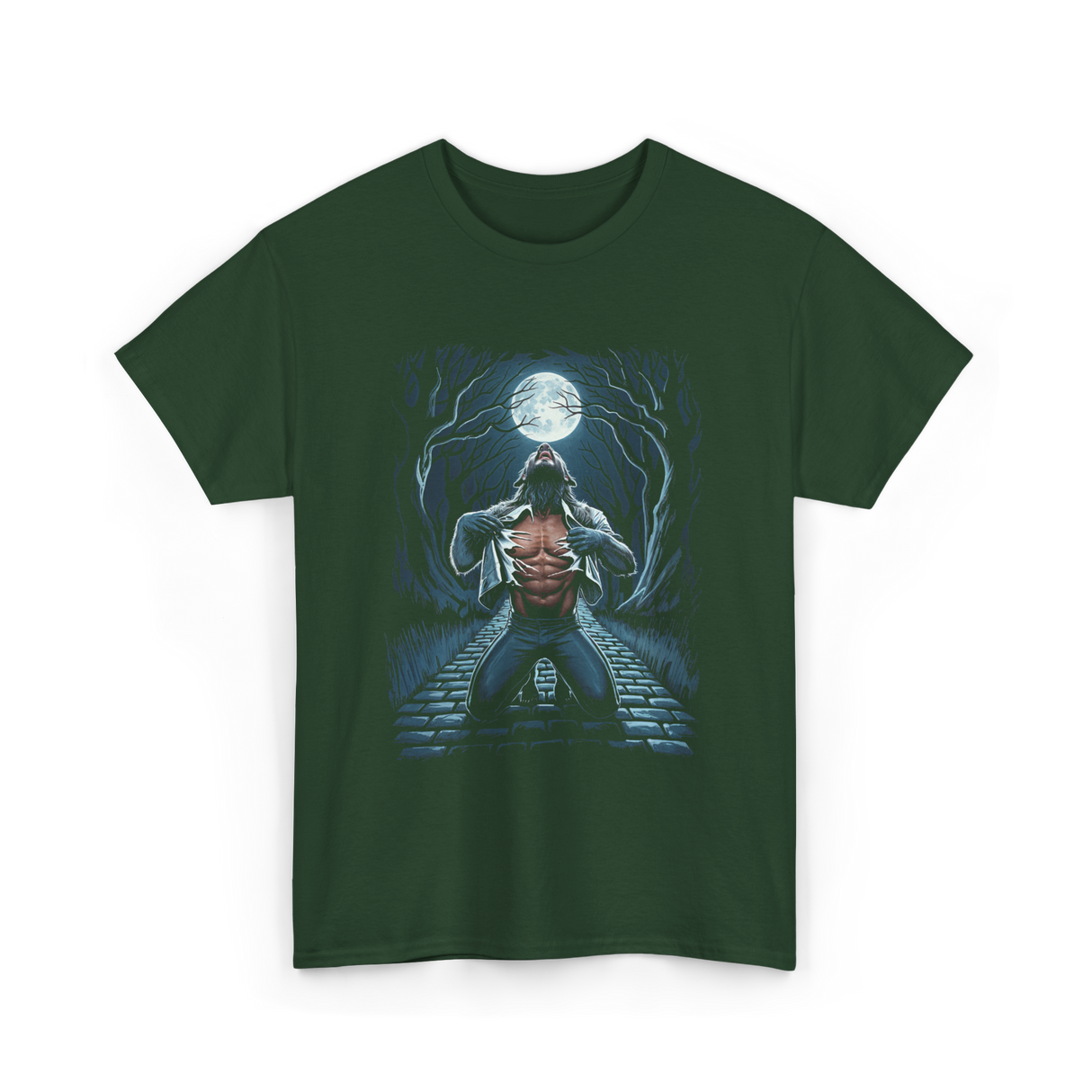 Werewolf Howling Moon Werewolf T-Shirt - Forest Green