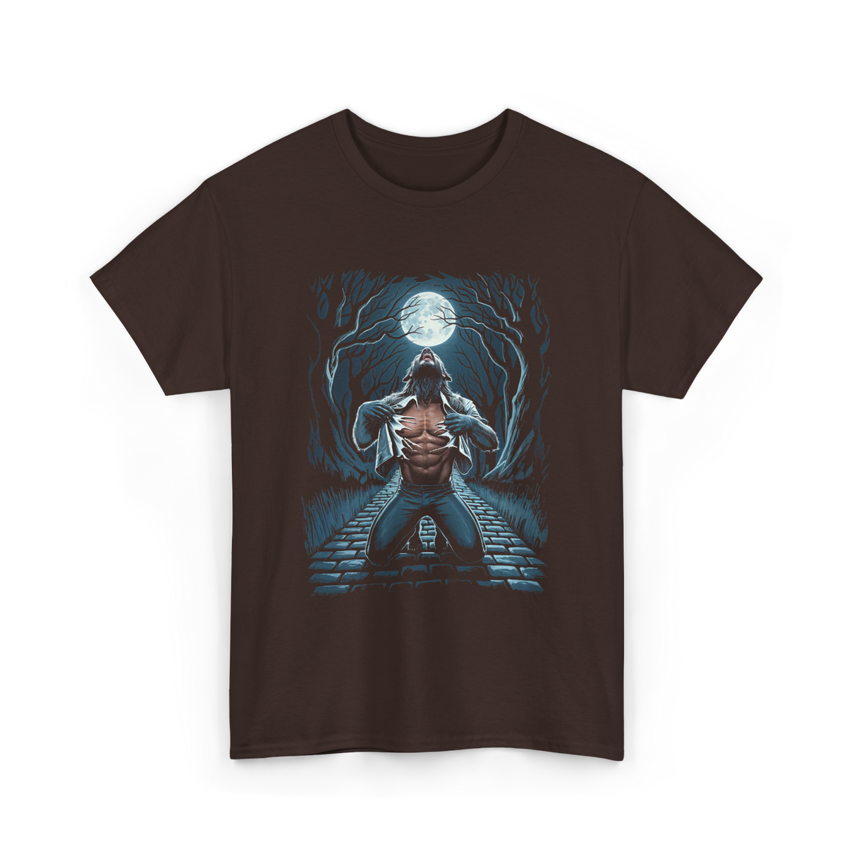 Werewolf Howling Moon Werewolf T-Shirt - Dark Chocolate