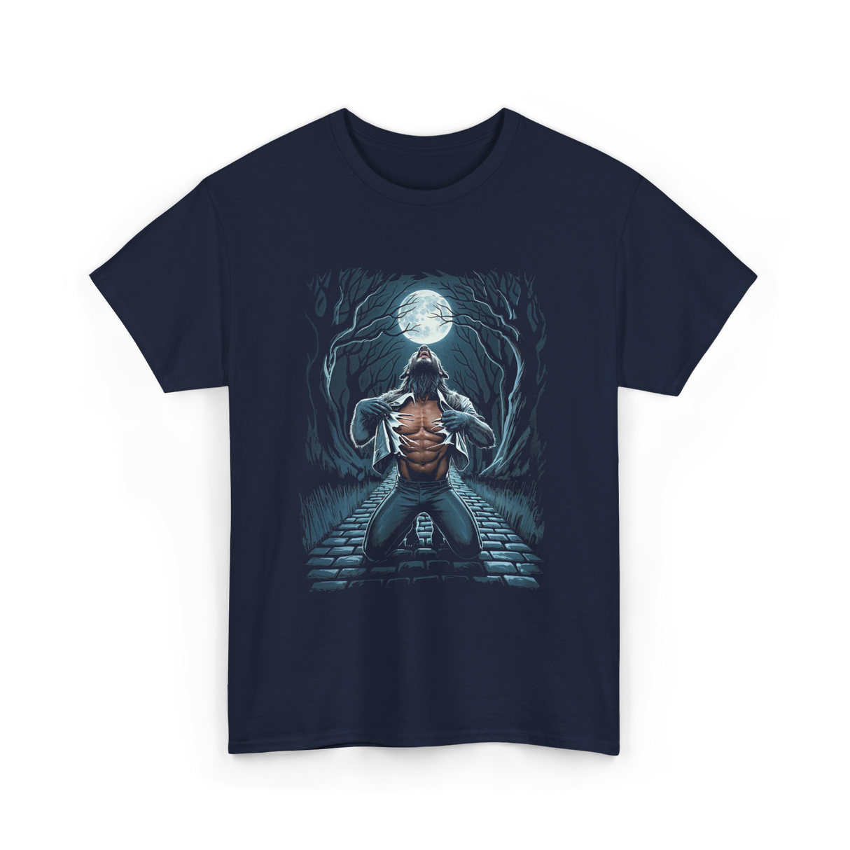 Werewolf Howling Moon Werewolf T-Shirt - Navy