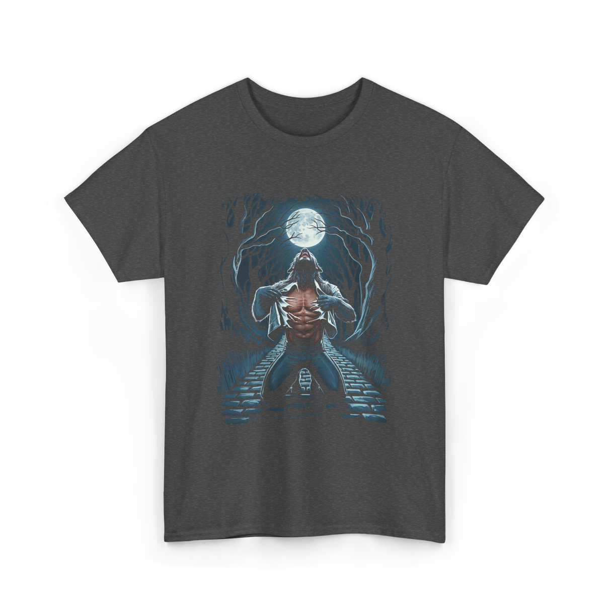 Werewolf Howling Moon Werewolf T-Shirt - Dark Heather