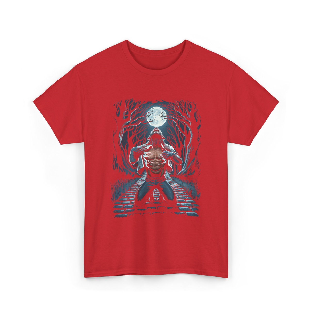 Werewolf Howling Moon Werewolf T-Shirt - Red