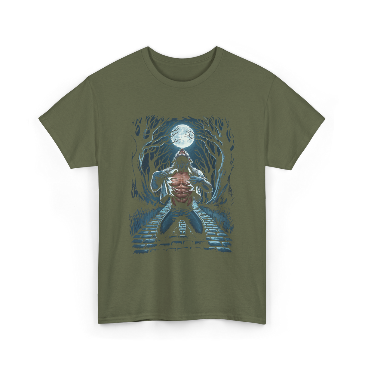 Werewolf Howling Moon Werewolf T-Shirt - Military Green