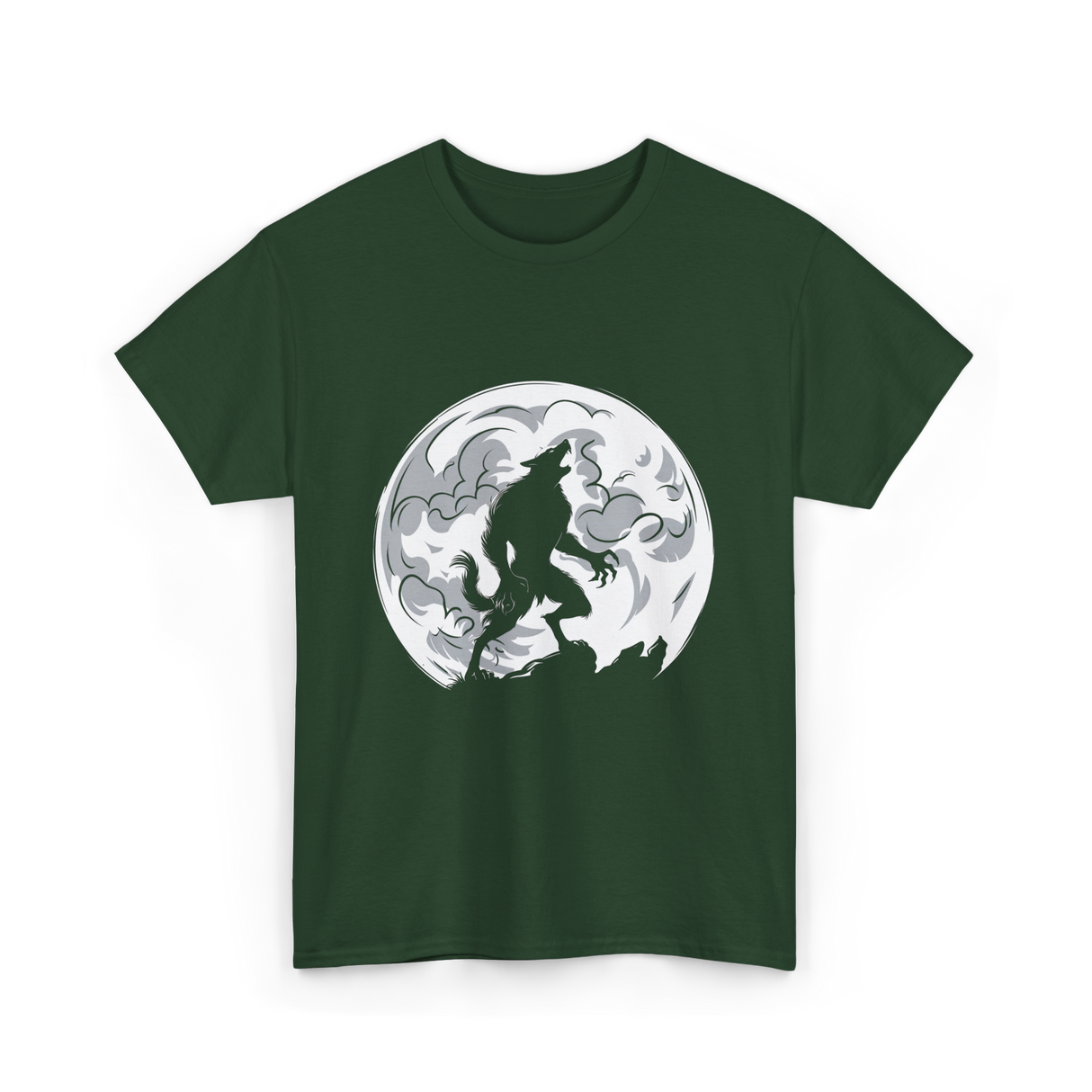 Werewolf Howling Moon Wolf T-Shirt - Forest Green