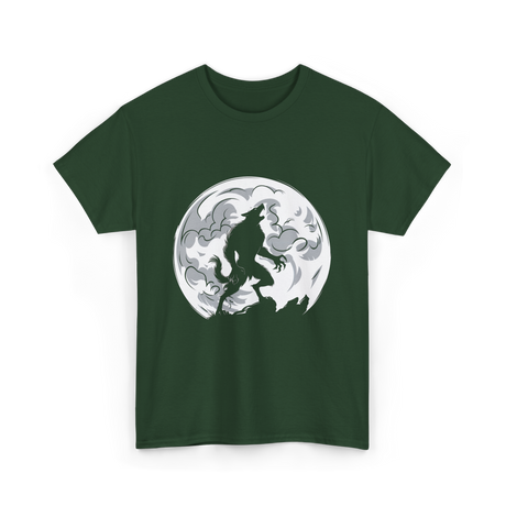 Werewolf Howling Moon Wolf T-Shirt - Forest Green