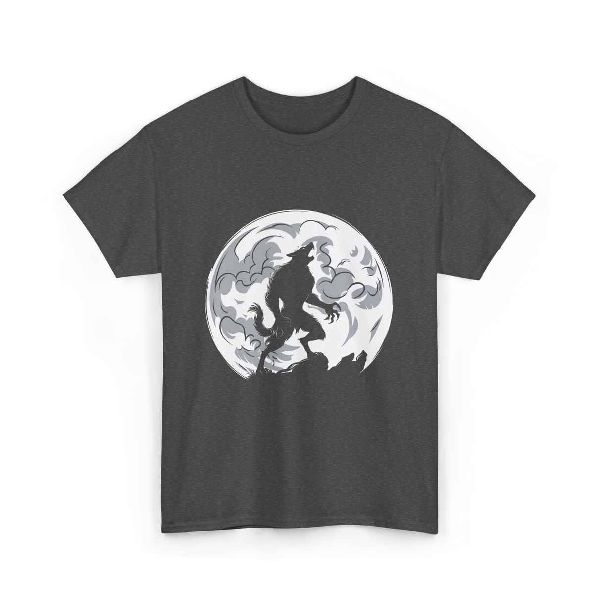 Werewolf Howling Moon Wolf T-Shirt - Dark Heather