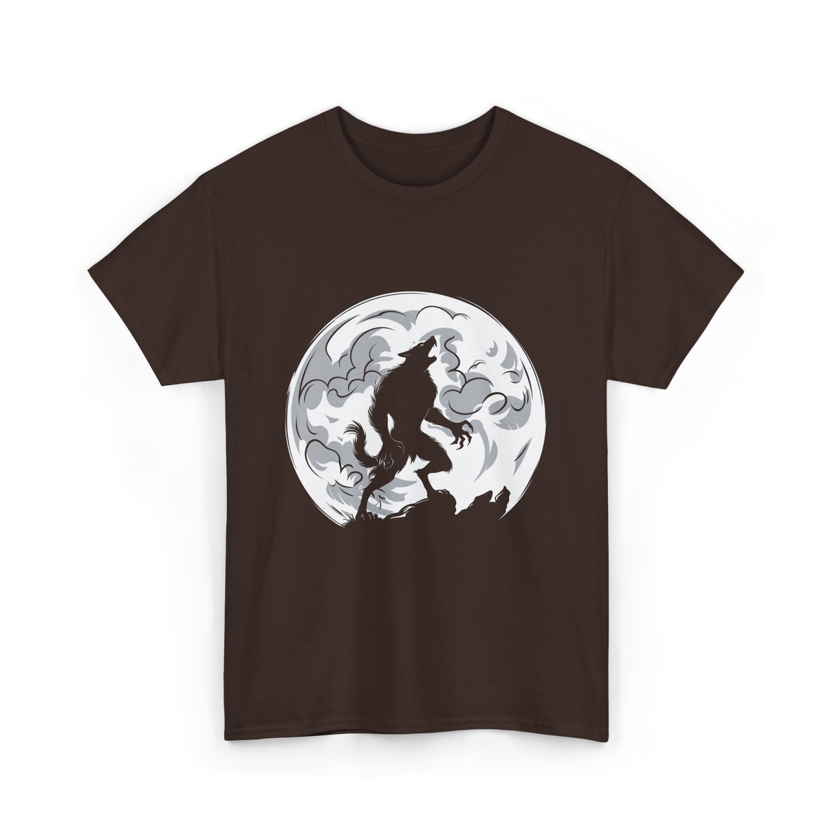 Werewolf Howling Moon Wolf T-Shirt - Dark Chocolate