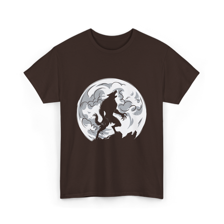 Werewolf Howling Moon Wolf T-Shirt - Dark Chocolate