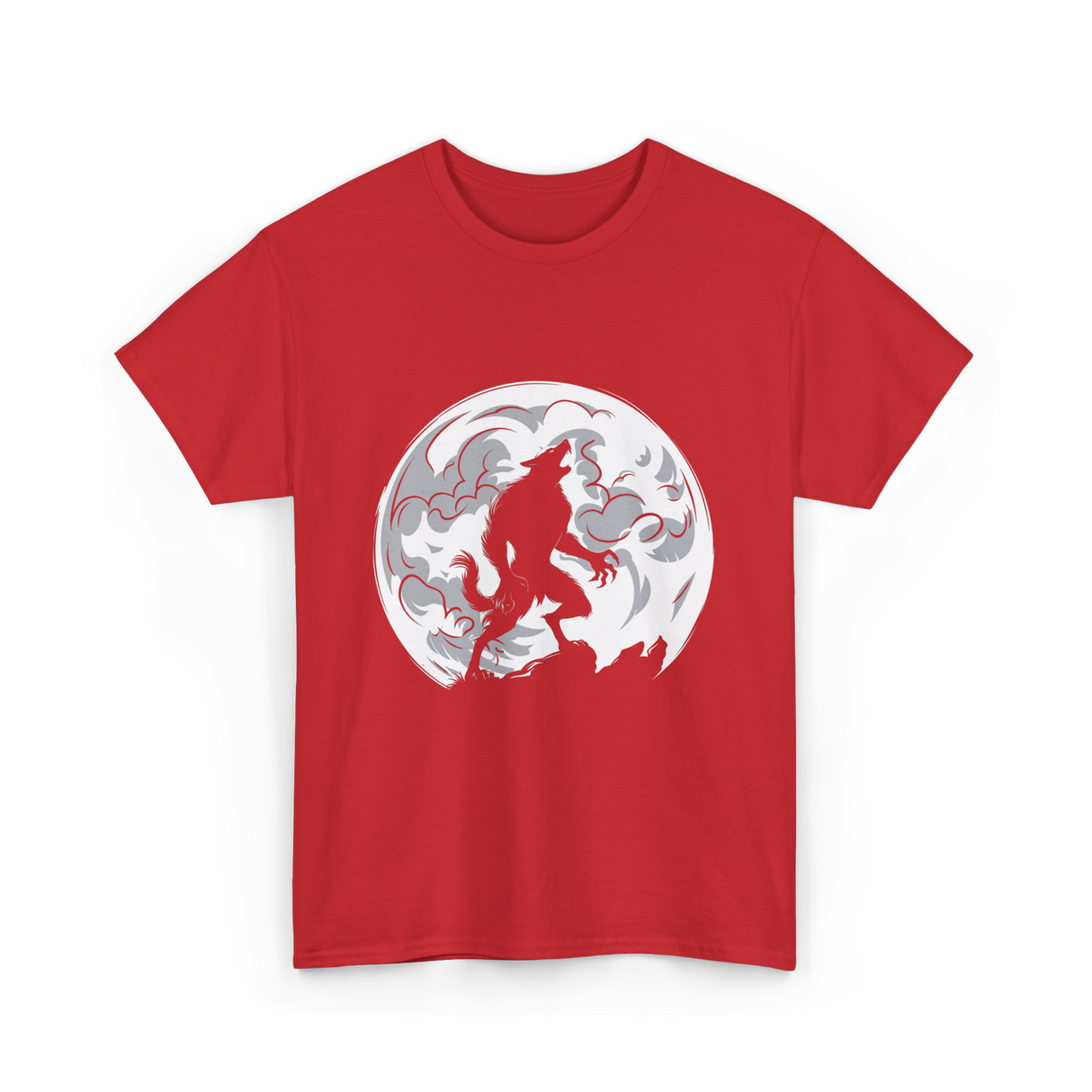 Werewolf Howling Moon Wolf T-Shirt - Red