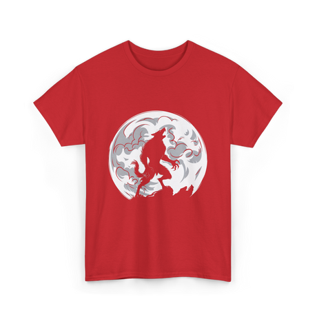 Werewolf Howling Moon Wolf T-Shirt - Red